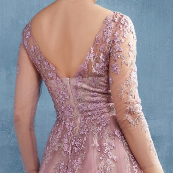Andrea & Leo A1263 A Line Long Sleeve Tulle Gown
